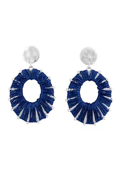 Thread Wrapped Open Oval Post Drop Earrings