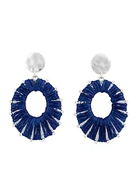 Thread Wrapped Open Oval Post Drop Earrings