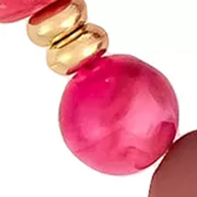 Gold-Tone Multi Pink 2 Row Frontal Beaded Necklace