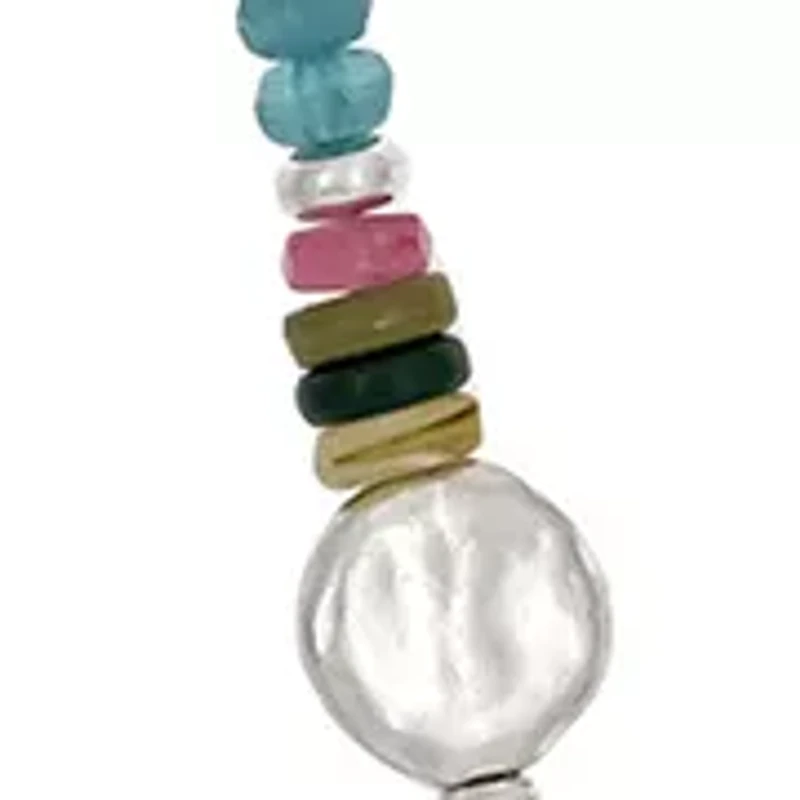 Silver Tone Long Multi Beaded Open Teardrop Pendant Necklace