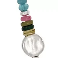 Silver Tone Long Multi Beaded Open Teardrop Pendant Necklace