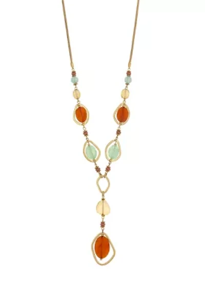 Gold Tone Open Links with Inserted Multicolor Beads Y Necklace
