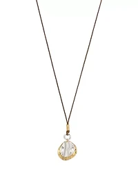 Two-Tone Long Layered Double Oval Disc Pendant Necklace