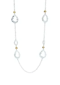 Two Tone Linked with Open Teardrop Stations Necklace