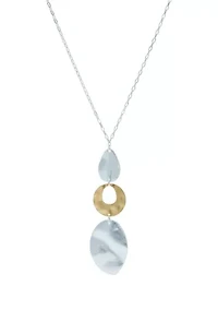 Two Tone Long Triple Wavy Disc Pendant Necklace