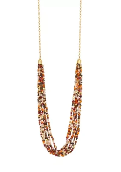 Gold-Tone Multi Row Multi Color Seed Bead Necklace
