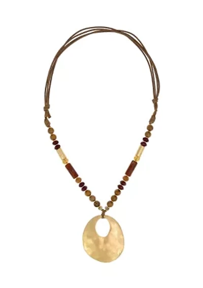 Gold Tone Long Berry/Neutral Beaded Pendant Necklace
