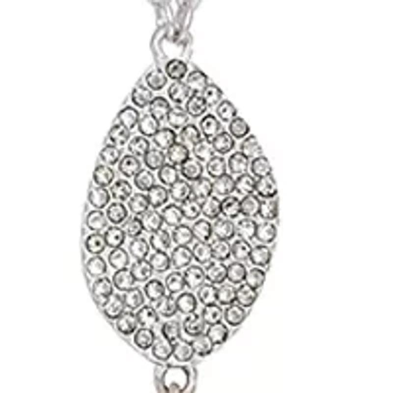 Silver Tone Long Chain Pavé Disc with Open Pendant Necklace