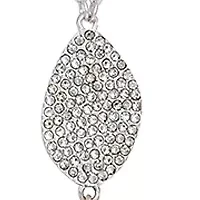 Silver Tone Long Chain Pavé Disc with Open Pendant Necklace