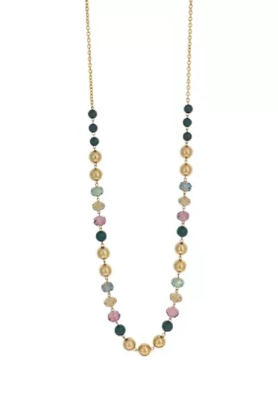 Gold Tone Long Multi Colored Beaded Necklace