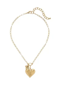 Gold Tone Heart Pendant Open Link Chain Necklace