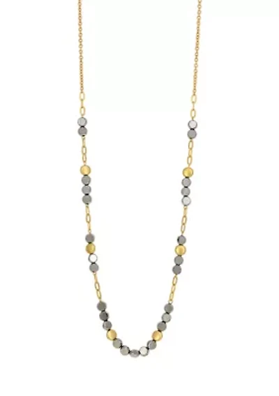 Gold Tone Long Hematite and Gold Beaded Necklace