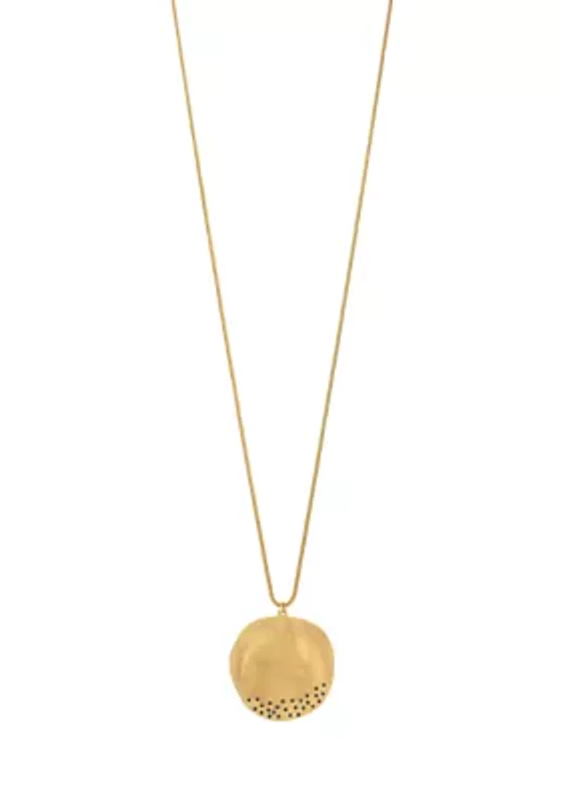 Gold Tone Long Disc Pendant Necklace