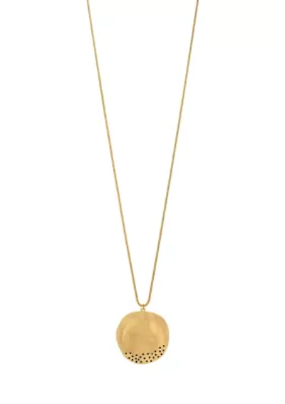 Gold Tone Long Disc Pendant Necklace
