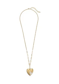 Two Tone Long Heart Inset Pendant Necklace