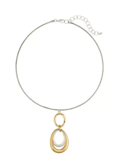 Two Tone Triple Open Link Pendant Necklace