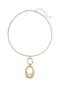 Two Tone Triple Open Link Pendant Necklace