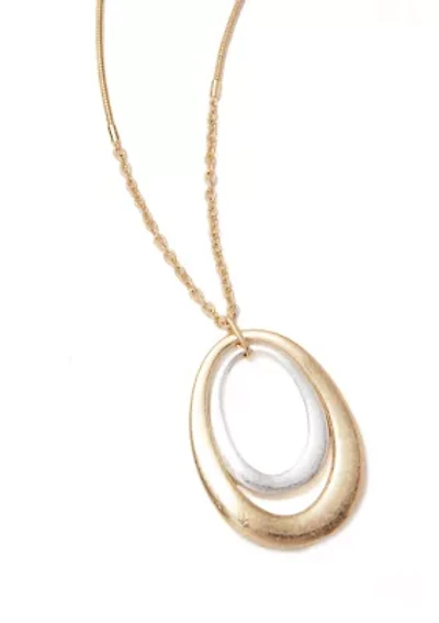 Two Tone Long Double Link Drop Pendant Necklace