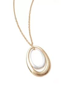 Two Tone Long Double Link Drop Pendant Necklace