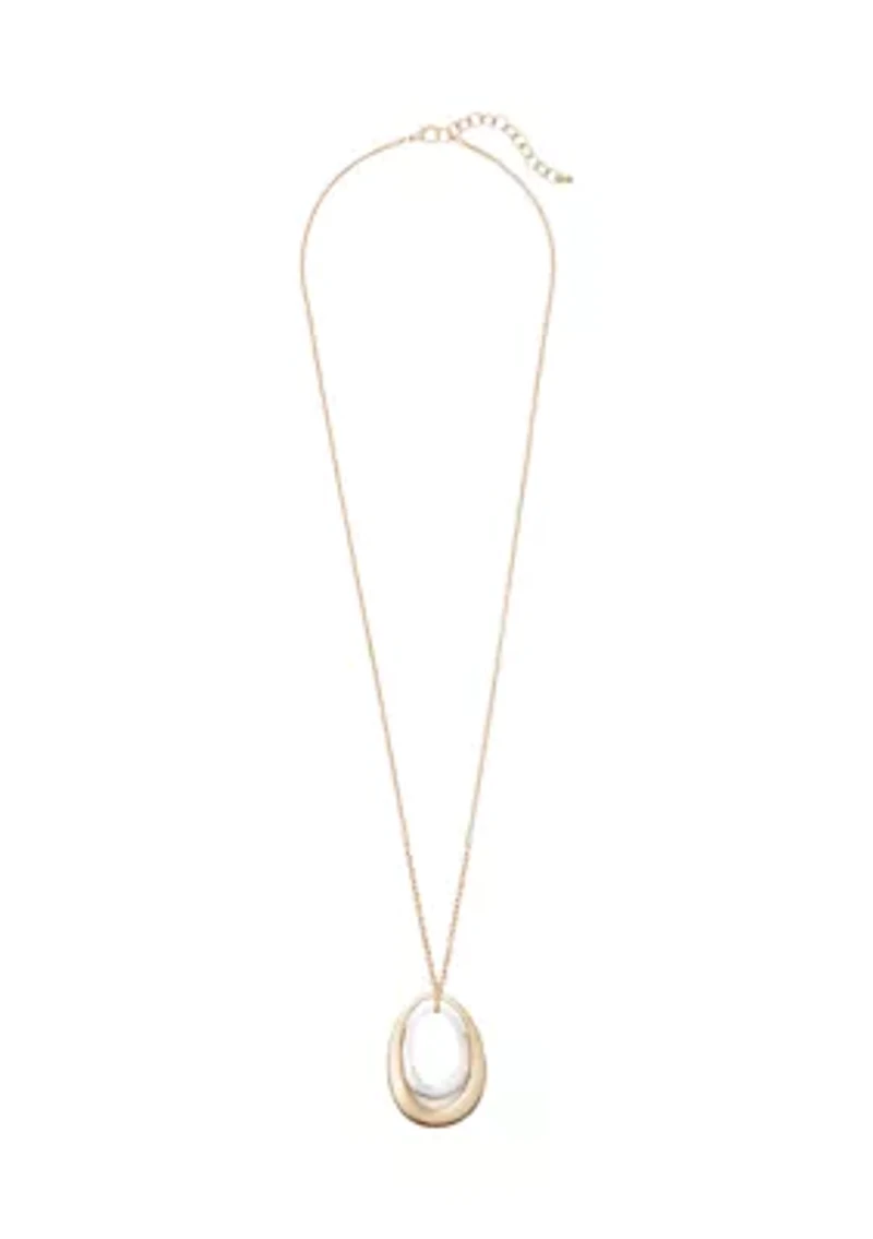 Two Tone Long Double Link Drop Pendant Necklace