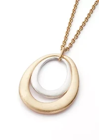 Two Tone Long Double Link Drop Pendant Necklace