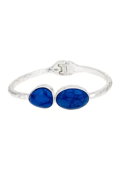 Silver Tone Blue Stone Hinged Cuff Bracelet