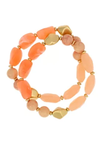 Gold-Tone Coral Multi Beaded Stretch Bracelet Set