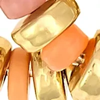 Gold-Tone 3 Row Multi Coral and Gold Beaded Stretch Bracelet Set