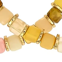 Gold Tone Row Neutral Color Beaded Stretch Bracelet Set - Set of 3