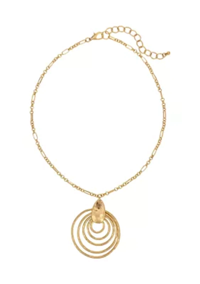 Gold-Tone Round Multi Ring Short Pendant Necklace