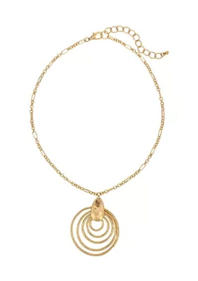 Gold-Tone Round Multi Ring Short Pendant Necklace