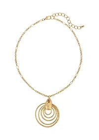Gold-Tone Round Multi Ring Short Pendant Necklace