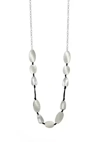 Silver-Tone Long Linked Hammered Oval Disc Necklace