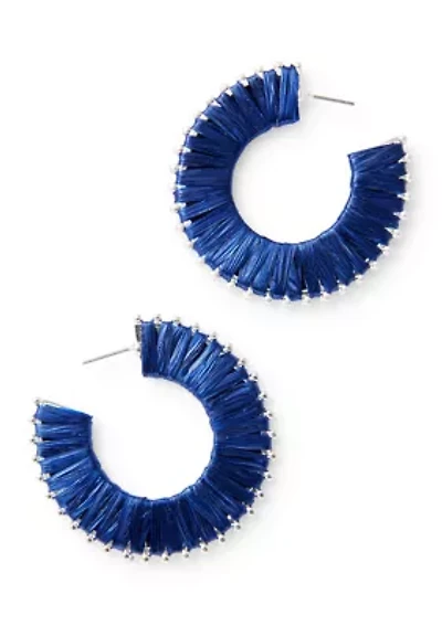 Blue Thread Wrapped C Hoop Earrings