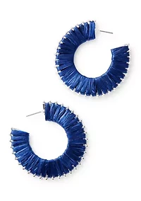 Blue Thread Wrapped C Hoop Earrings