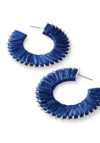 Blue Thread Wrapped C Hoop Earrings