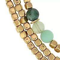Gold Tone Three Row Nested Multi Green  Bead Necklace 