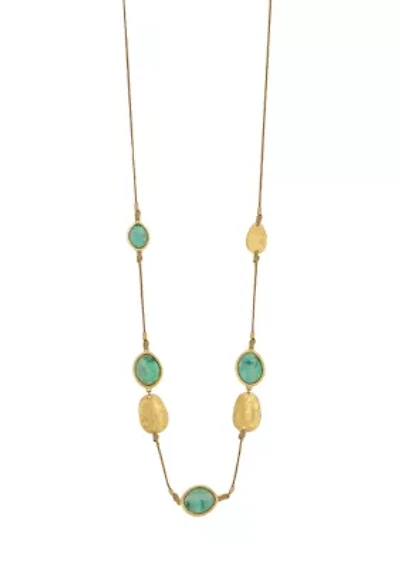 Gold Tone with Disc Stations on Cord Long Necklace