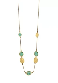 Gold Tone with Disc Stations on Cord Long Necklace
