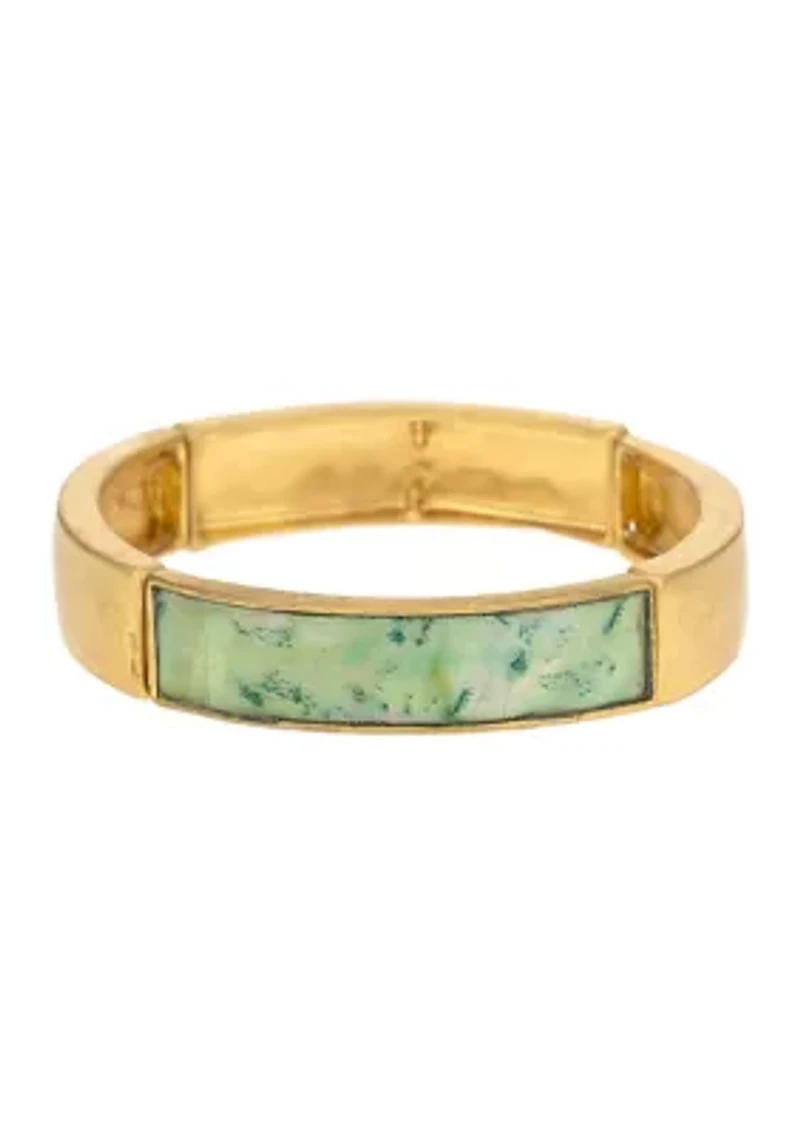 Gold Tone Green Multi Stretch Sectional Bangle Bracelet