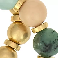 Gold Tone 2 Row Multi Green Beaded Stretch Bracelet Set