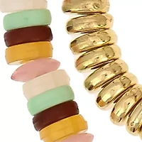 Gold Tone Three Row Multi Colored Bead Stretch Bracelet Set