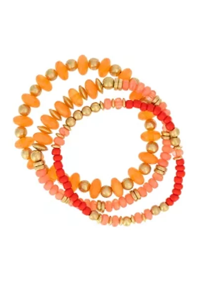 Gold-Tone 3-Row Multi Beaded Stretch Bracelet Set 