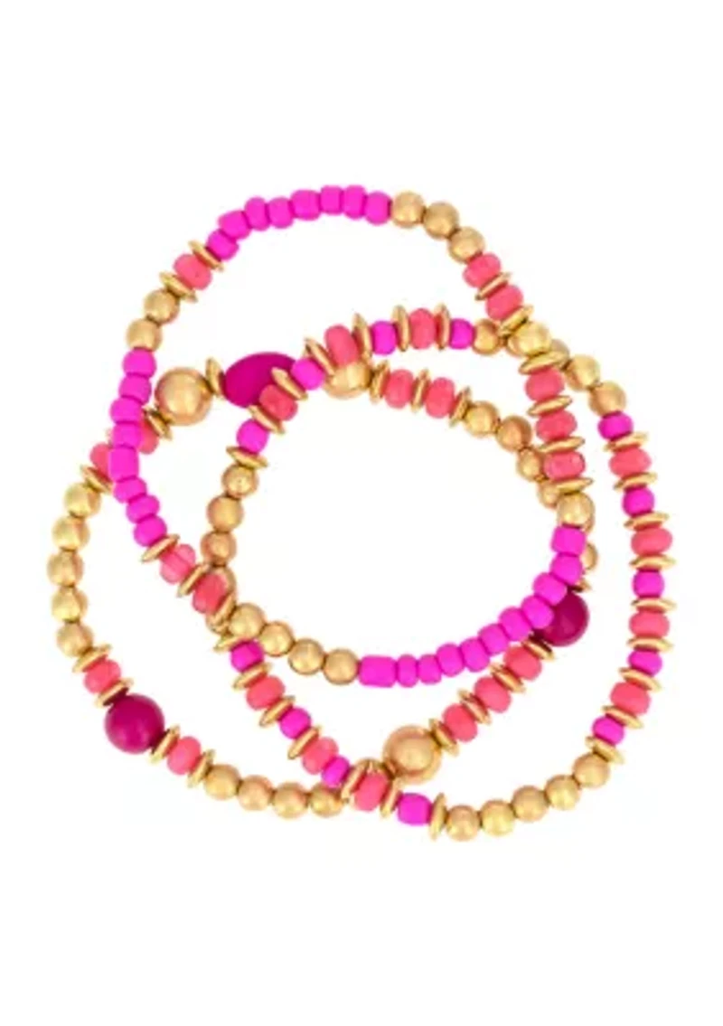 3 Row Multi Beaded Stretch Bracelet Set