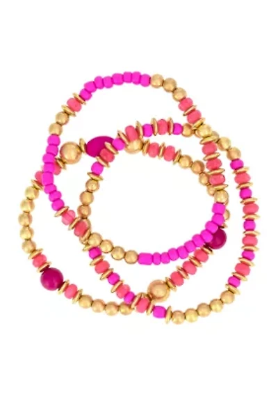 3 Row Multi Beaded Stretch Bracelet Set