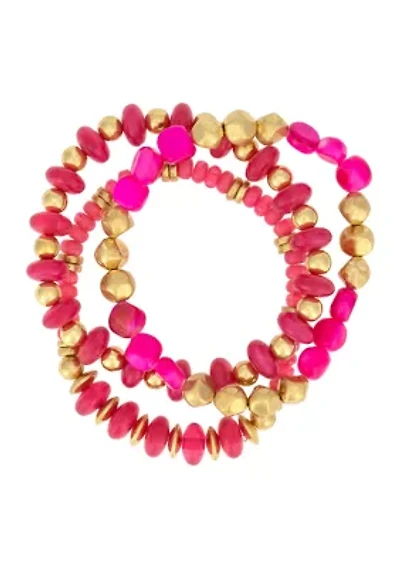 3 Row Multi Bead and Shell Stretch Bracelet Set