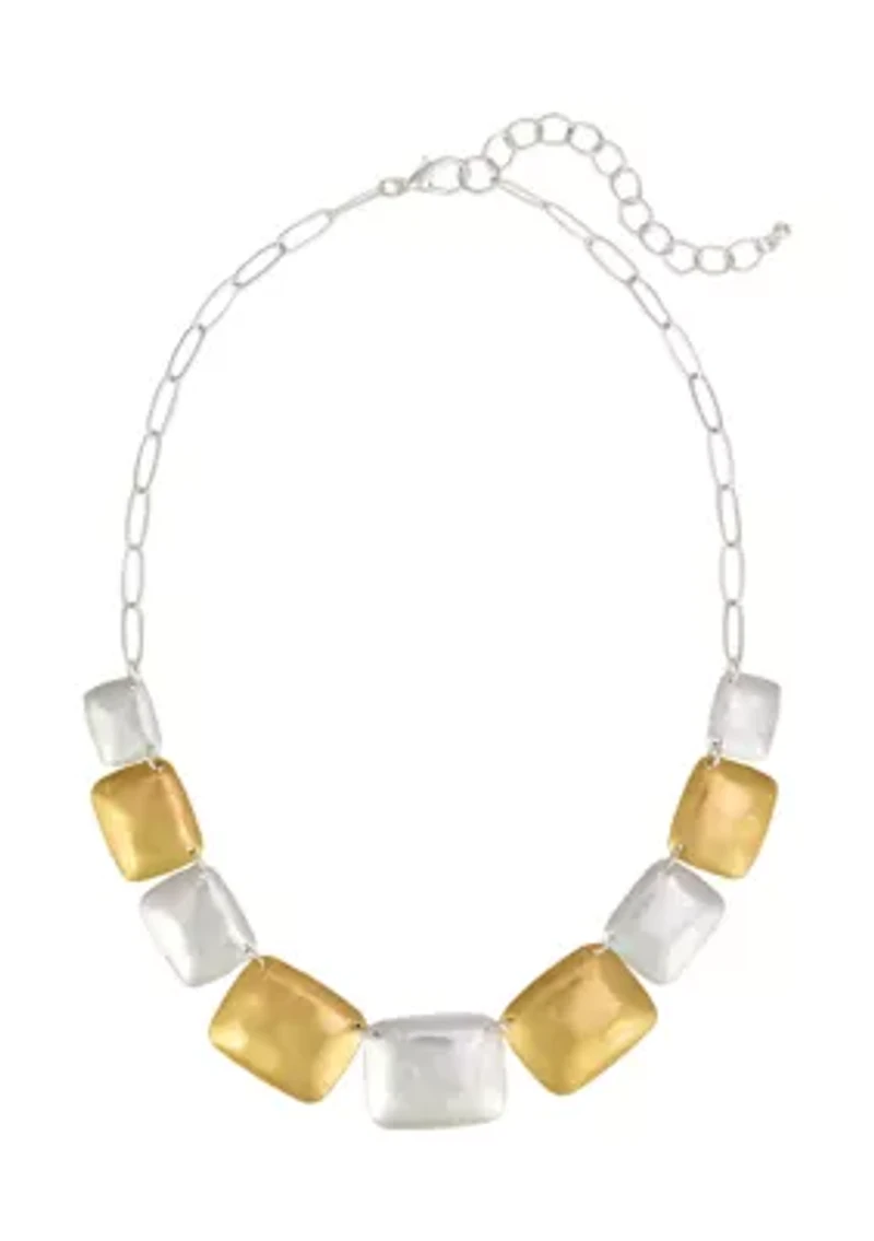 Two Tone Hammered Graduated Disc Frontal Necklace