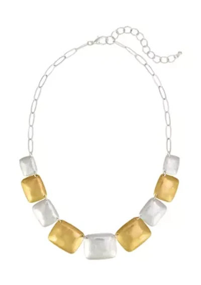 Two Tone Hammered Graduated Disc Frontal Necklace