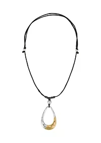 Two Tone Long Open Teardrop Pendant Necklace