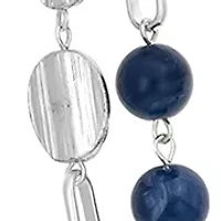 Silver Tone 2 Row Long Blue Beaded Necklace